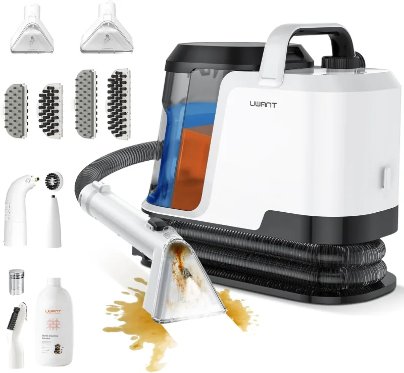 Uwant y100 steam aspiradora de agua tapiceria lava y aspira con vapor 600w 18kpa,3 en 1 frío/agua caliente 65℃/vapor 100℃,portátil,cepillos mult