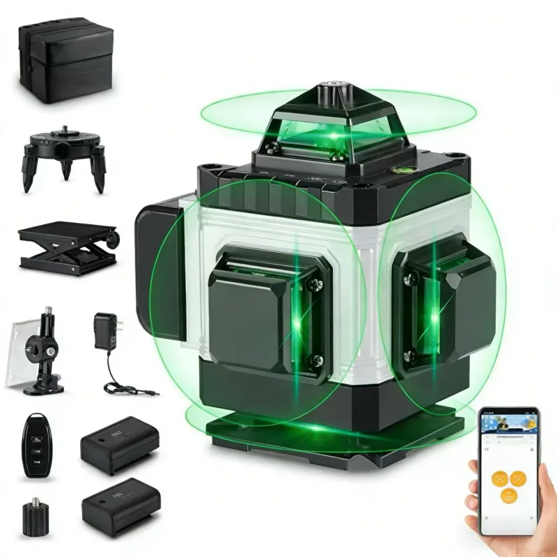 Qwinern nivel láser 4d de 16 líneas, 360° horizontal/vertical, nivelación automática verde, con control remoto, ip54, 2 baterías de 3000 ma