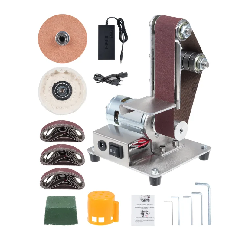 Lijadora de banda eléctrica de 7 velocidades, minipulidora, suministrada con 10 bandas abrasivas (30 x 330 mm) y un disco de pulido de rueda
