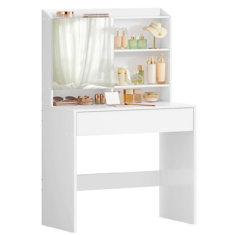 Tocador con espejo rio y cajón estantes regulables rincón de belleza de estilo moderno 70 x 40 x 136 12_0005179