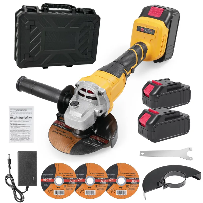 Amoladora angular multifuncional de 125 mm, eléctrica de 21 v, con 3 discos de corte de 5 y 2 baterías de litio