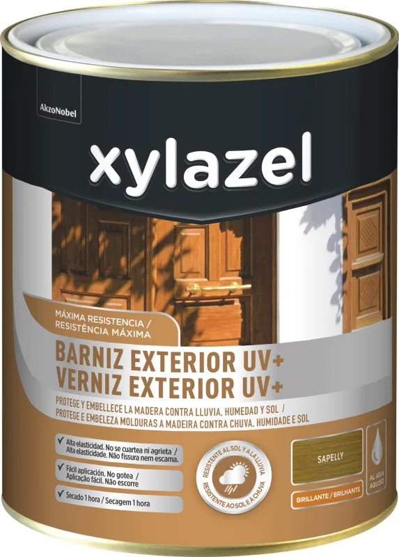 Barniz de madera de exterior color sapelly para cancela, mobiliario, persiana, valla, ventana xylazel brillante 750 ml base agua