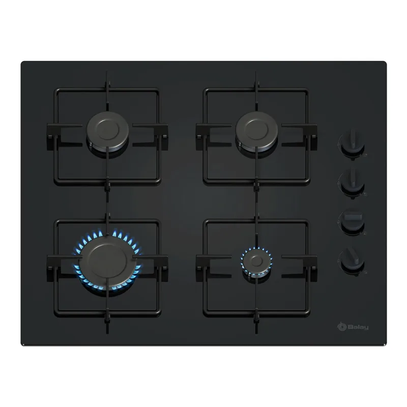 Balay - Placa de gas Balay, 60 cm, GasStop, Cristal templado, Negro - 3ETG464SB.