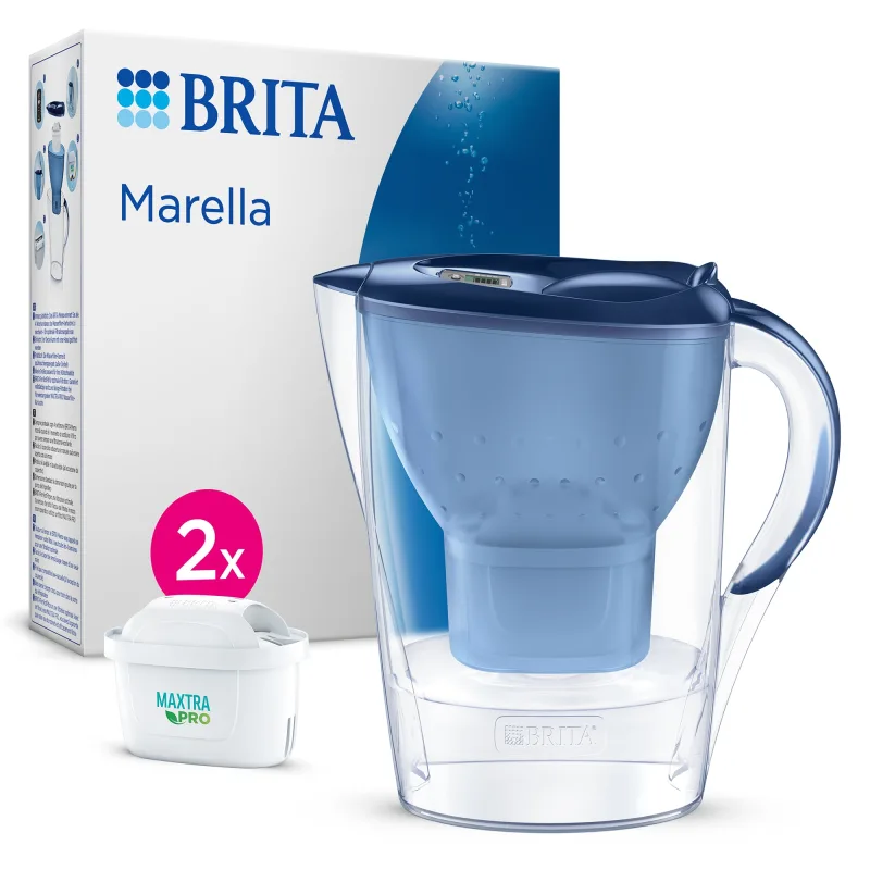 Brita - Jarra de agua con filtro Marella + 2 filtros Maxtra Pro Marella Brita.