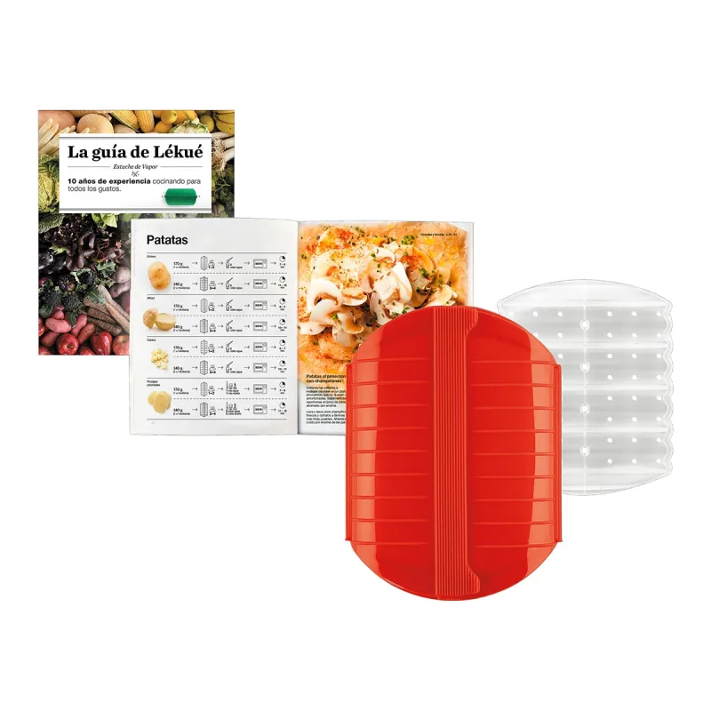 Lékué - Kit estuche de vapor 3-4 personas con bandeja Lékué + libro.