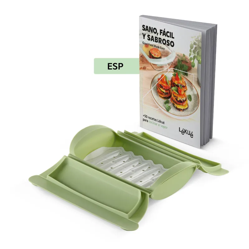 Lékué - Estuche de vapor de silicona con bandeja con capacidad para 2 personas y libro de recetas Lékué.