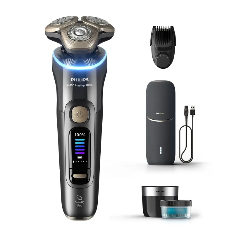 Philips - Afeitadora eléctrica Philips i9000 Prestige Ultra, máquina de afeitar hombre en seco y mojado, 5 modos de afeitado, estuche de carga UV.