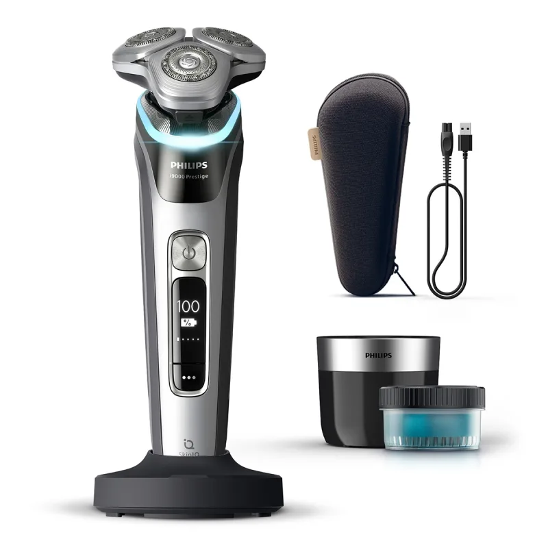 Philips - Afeitadora eléctrica Philips i9000 Prestige, máquina de afeitar hombre en seco y mojado, base de carga, estuche de viaje, centro de limpieza.