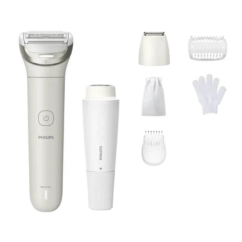 Philips - Rasuradora Philips S8000, afeitadora corporal mujer, depiladora facial, uso en seco y mojado, 6 accesorios.