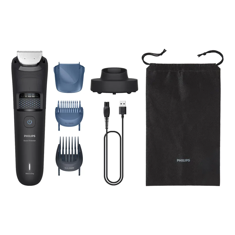 Philips - Barbero Philips Series 5000, recortadora de barba, 40 posiciones de longitud, 100 min autonomía.