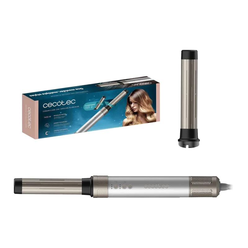 Cecotec - Moldeador de pelo Cecotec Bamba CeramicCare 2 en 1 AirGlam Aluminium.