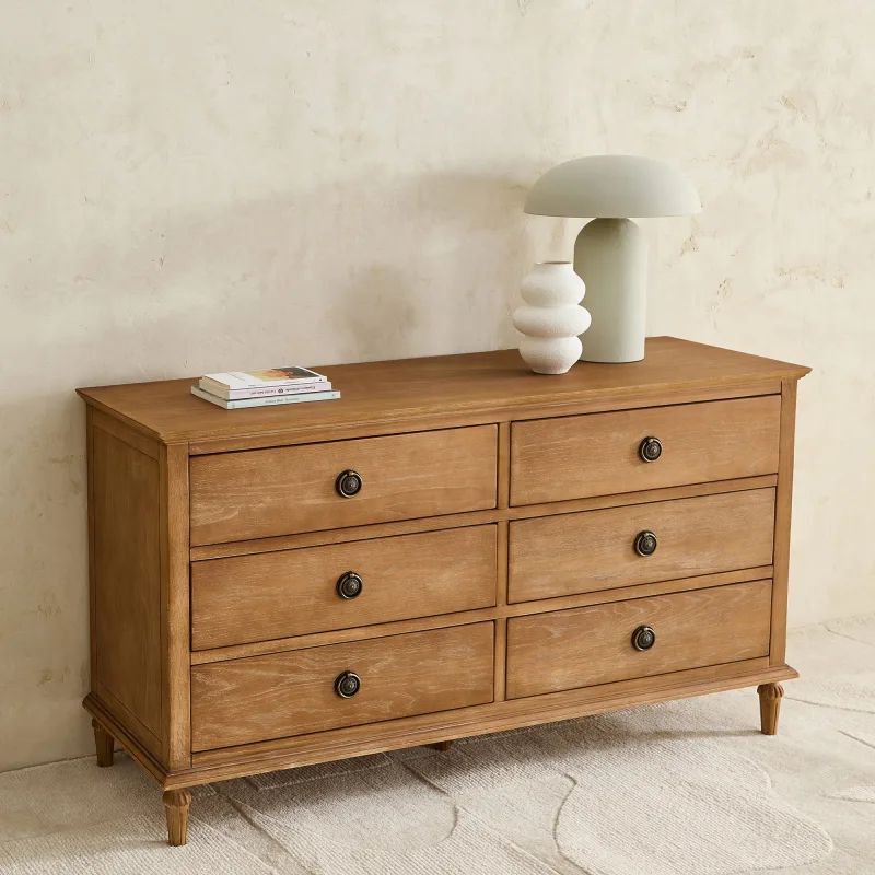 El Corte Inglés - Cómoda de madera de roble con 6 cajones Vintage.