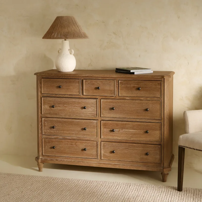 El Corte Inglés - Cómoda de madera de roble con 9 cajones Provenza.