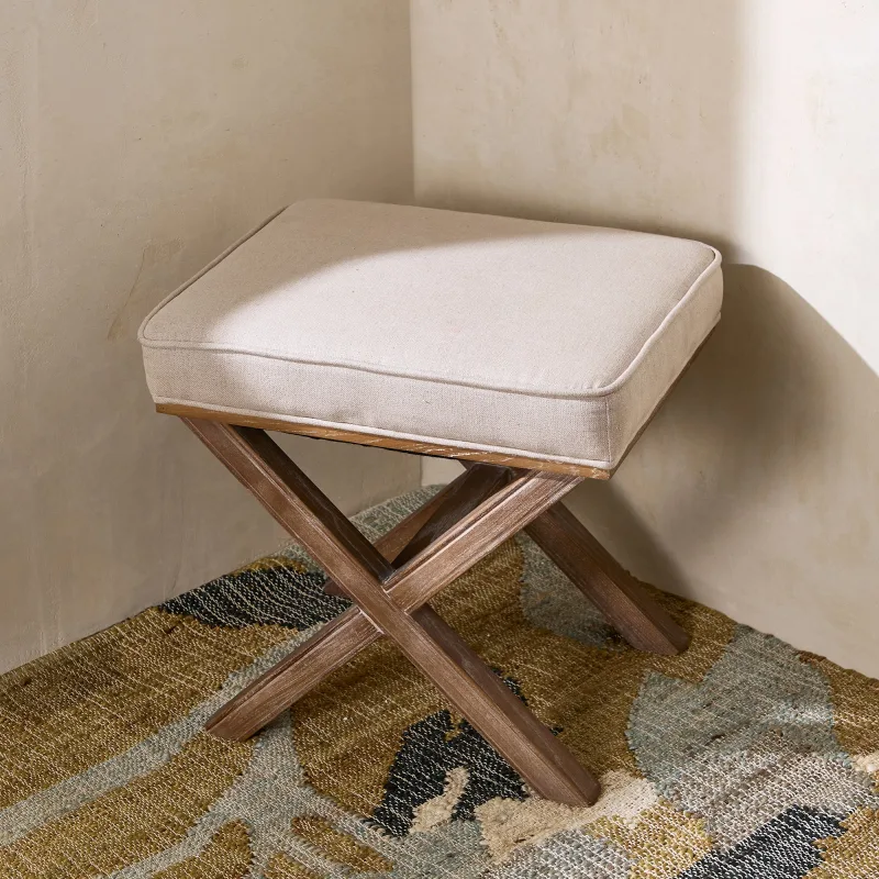 El Corte Inglés - Banco cuadrado de madera de roble tapizado en lino Vintage El Corte Inglés.