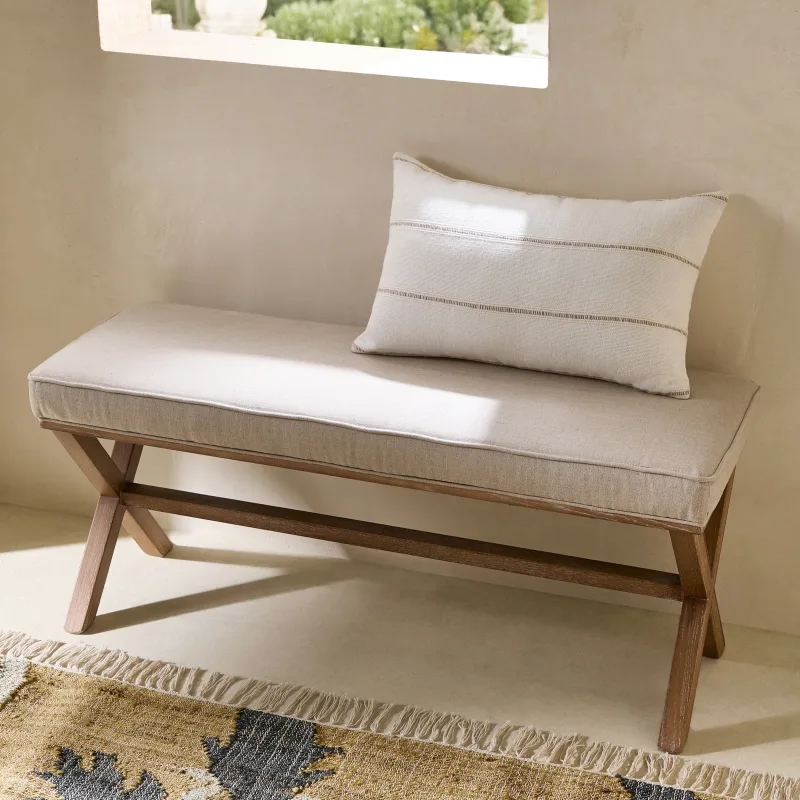 El Corte Inglés - Banco de madera de roble tapizado en lino Vintage El Corte Inglés.