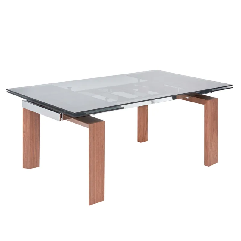 El Corte Inglés - Mesa extensible de madera de nogal y cristal Qubic.