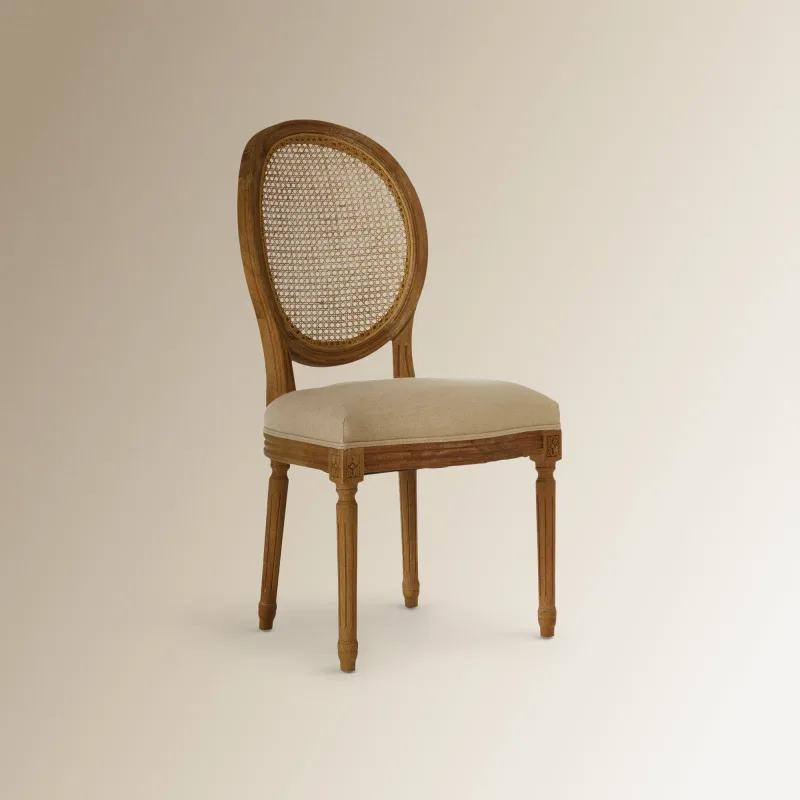 El Corte Inglés - Silla redonda de madera de roble con rejilla tapizada en lino Fulham.