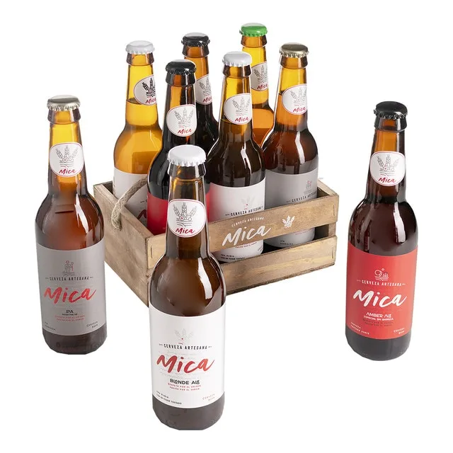 Mica - Pack de 6 cervezas artesanas Mica en caja de madera.