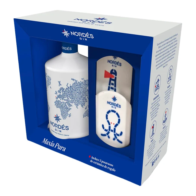 Nordés - Ginebra gallega con 2 posavasos de cerámica Nordés.
