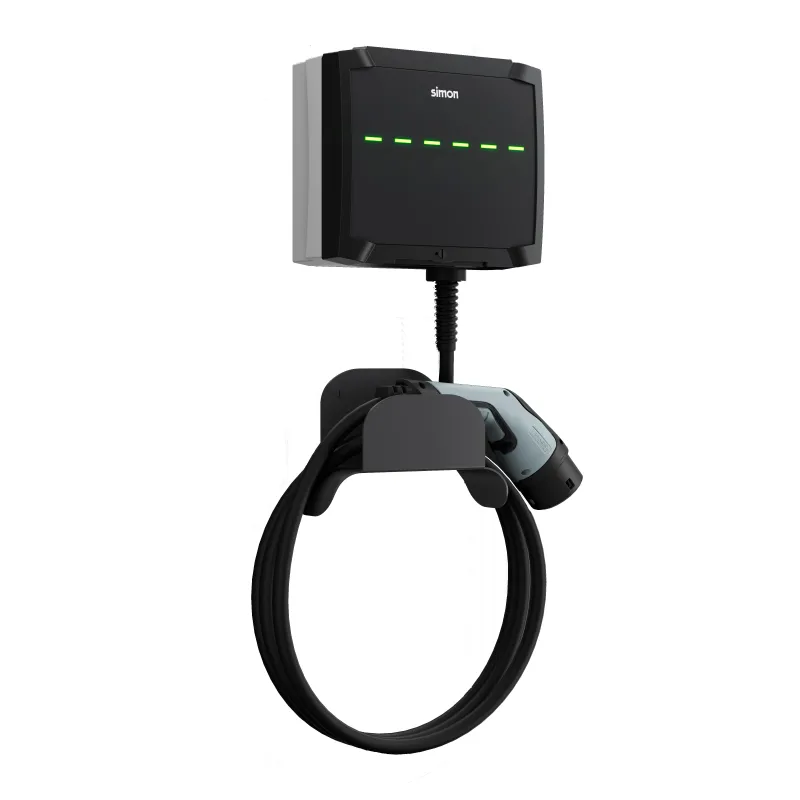 SIMON - Cargador Vehículo Pared Cable 5m T2 7,4kW Monofásico + Bluetooth + Automático y Diferencial.