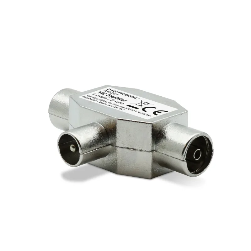 Metronic - Repartidor TV en 'Te' Blindado Metálico 1 Macho/2 Hembra 9,52 mm.