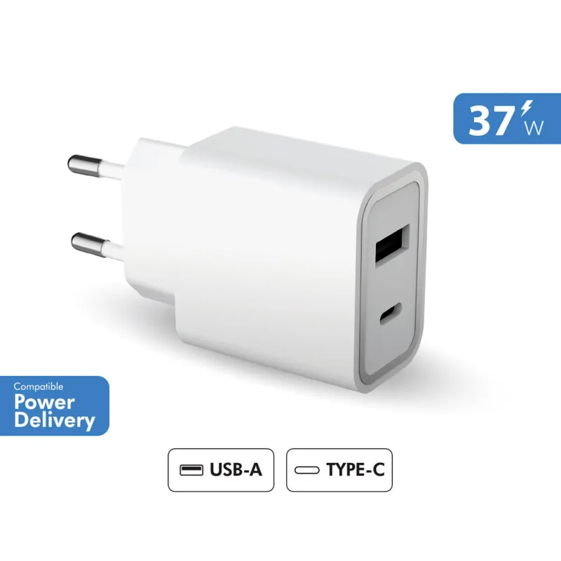 FORCE POWER - Cargador a Pared Doble Power Delivery USB A+C 12W+25W.