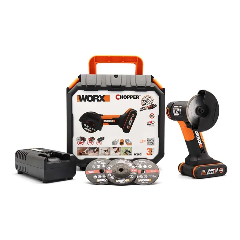 Worx - Mini Amoladora Angular a Batería 20 V WX801 Ø 76 mm.
