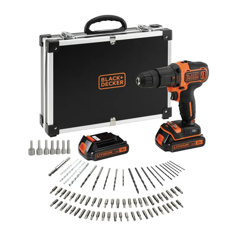 BLACK+DECKER - Taladro Percutor a Batería 18 V BDCHD18BAFC-QW 2 baterías + accesorios...
