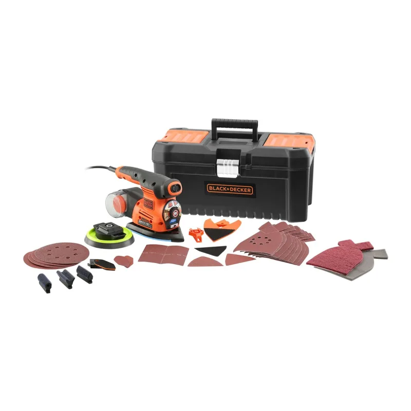 BLACK+DECKER - Multi-Lijadora 4 en 1 Autoselect® 220W + 22 Accesorios + Maletín.