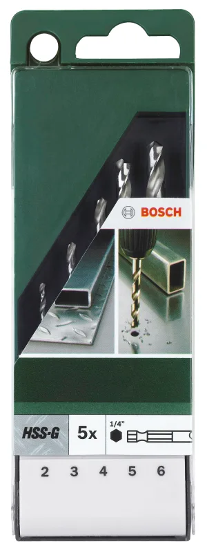 Bosch - Set 5 Brocas para Metal HSS-G con Vástago Hexagonal.