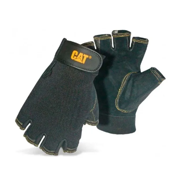 Caterpillar - Guantes Medio Dedo de Cuero y Poliéster.