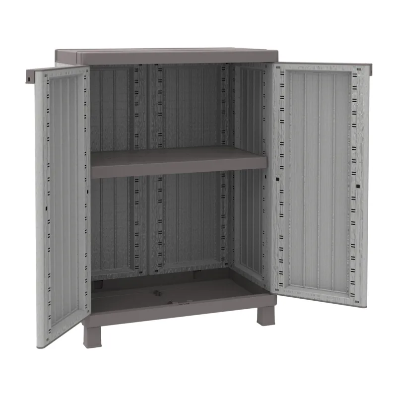 Armario bajo de resina wood 68x91x39 cm color gris claro 2 puertas