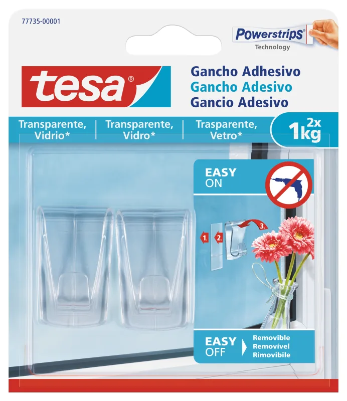 Tesa - Gancho Adhesivo Transparente 2 Uds.
