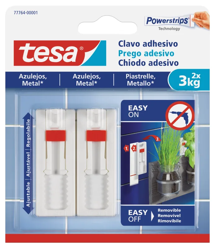Tesa - Clavo Adhesivo Ajustable Azulejos y Metal 2 Uds.