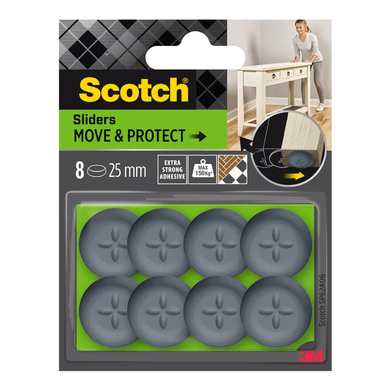 Scotch - 8 Patines protectores antideslizantes adhesivos extra fuertes Ø25 mm.