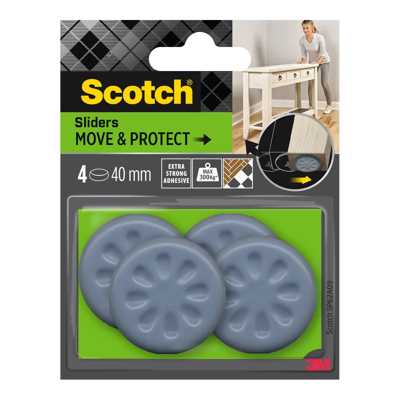Scotch - 4 Patines protectores antideslizantes adhesivos ultra fuertes Ø40 mm.