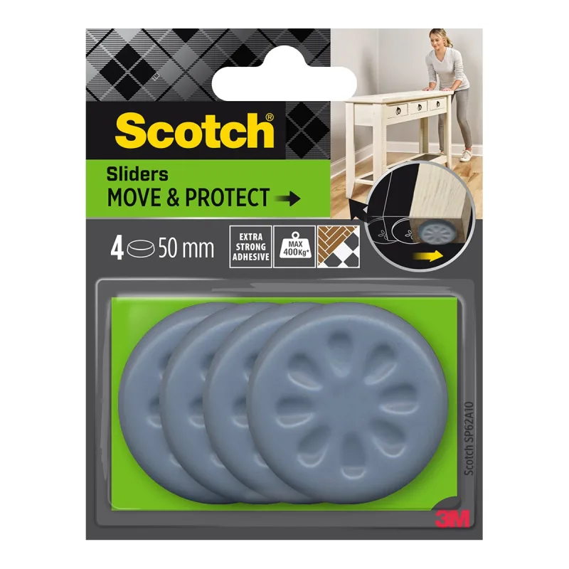 Scotch - 4 Patines protectores antideslizantes adhesivos extra fuertes Ø50 mm.