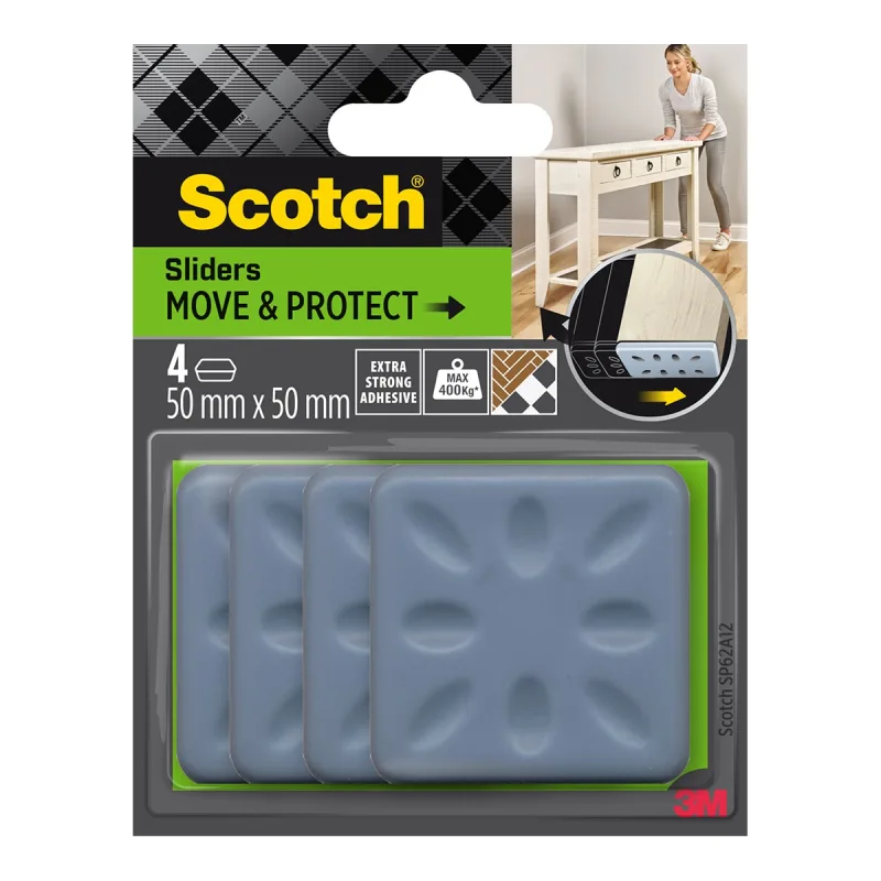 Scotch - 4 Patines protectores antideslizantes adhesivos ultra fuertes 50x50 mm.