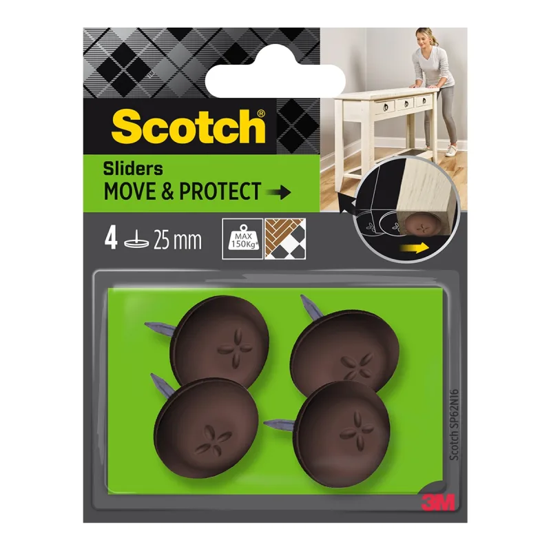 Scotch - 4 Patines protectores antideslizantes para clavar extrafuertes Ø25 mm.