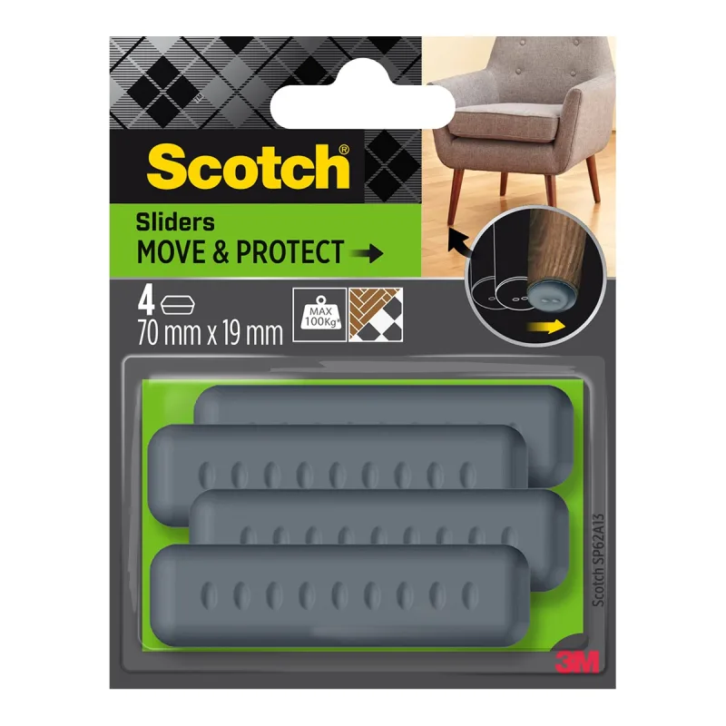 Scotch - 4 Patines protectores antideslizantes adhesivos 70x19 mm.