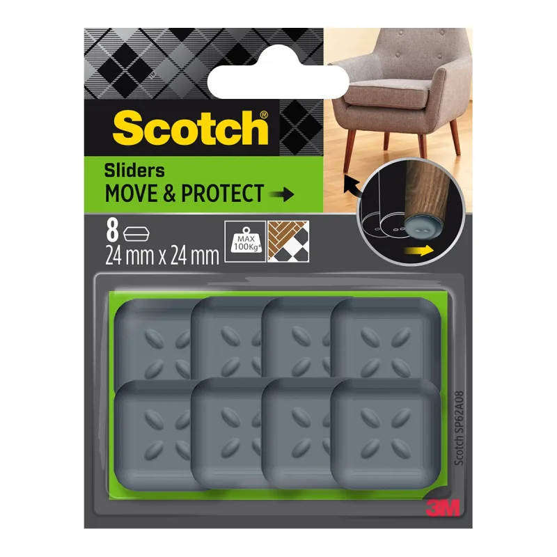 Scotch - 8 Patines protectores antideslizantes adhesivos 24x24 mm.