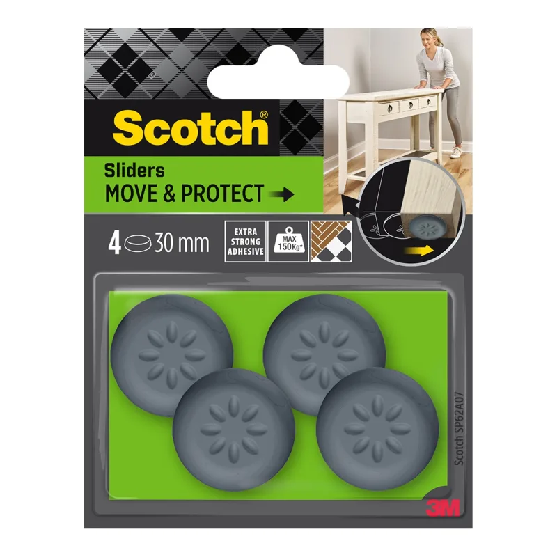 Scotch - 4 Patines protectores antideslizantes adhesivos extra fuertes Ø30 mm.