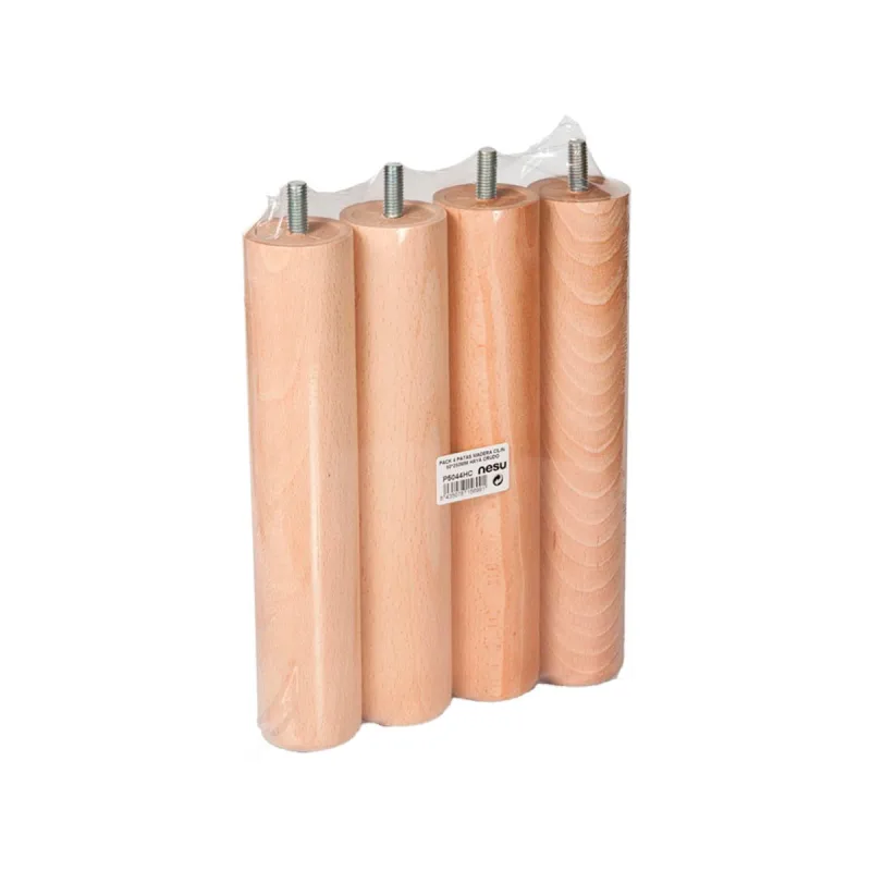 Nesu - Pack 4 Patas Fijas Redondas para Somier Madera Haya 25 cm.