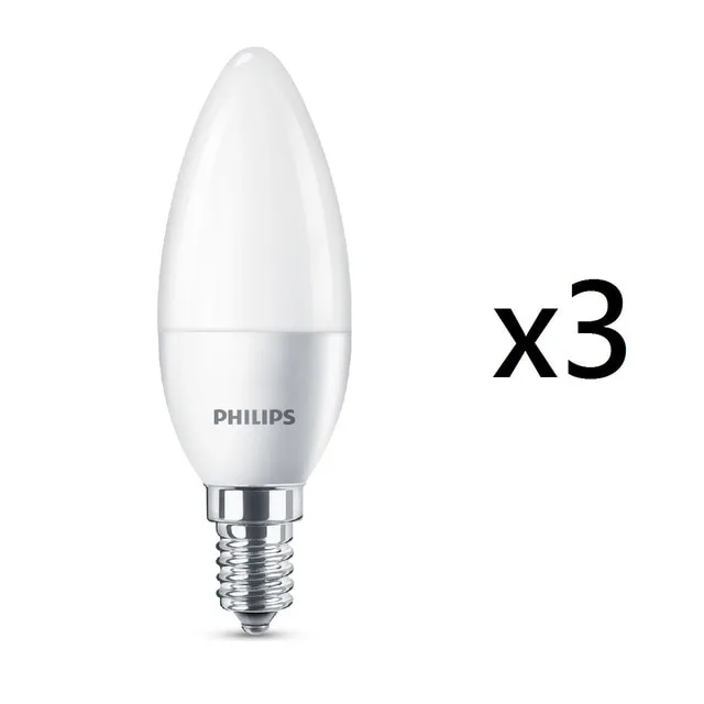 Philips - Pack de 3 bombillas LED Vela E14 5,5 W 470 lm.