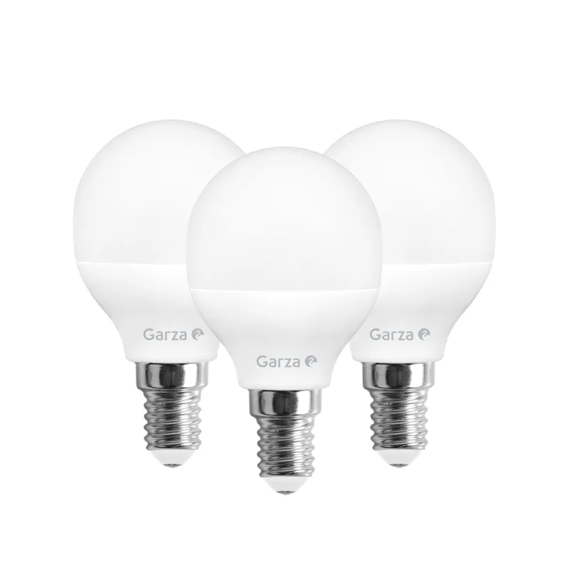 GARZA - Pack de 3 bombillas LED esférica E14 5,5 W 470 lm 3000 K.