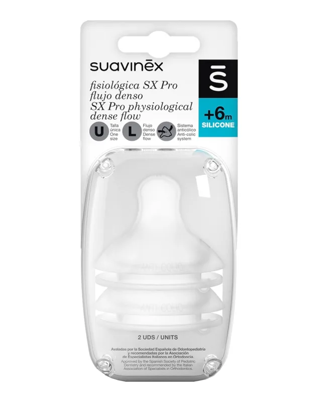 Suavinex - Tetina Fisiológica SX Pro Flujo Medio +6 meses sistema anticólico Suavinex.