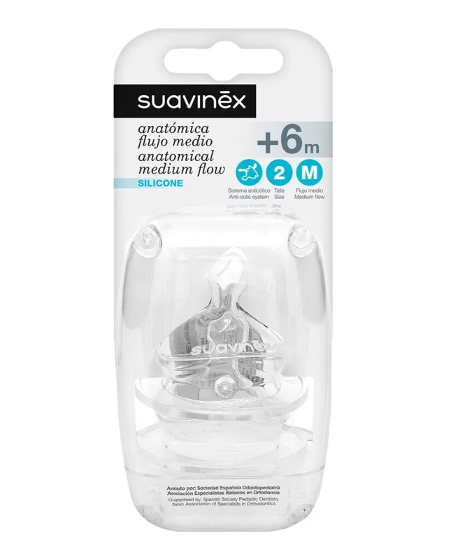 Suavinex - Tetina Anatómica Silicona Boca ancha talla 2 M Flujo Medio +6 meses Sistema Anticólico Suavinex.