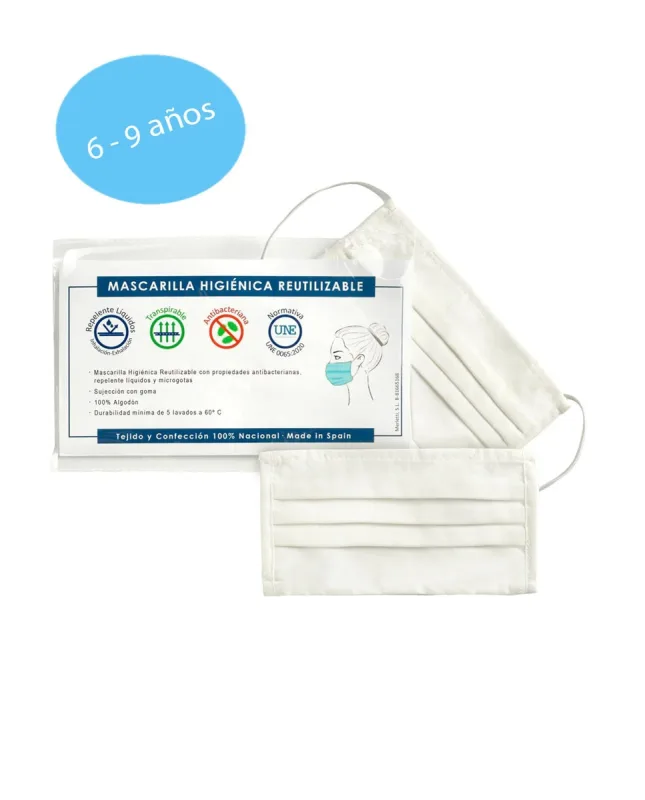 Merletti - Mascarilla Higiénica Reutilizable Niño (6-9 años) Blanca Merletti (2 unid).