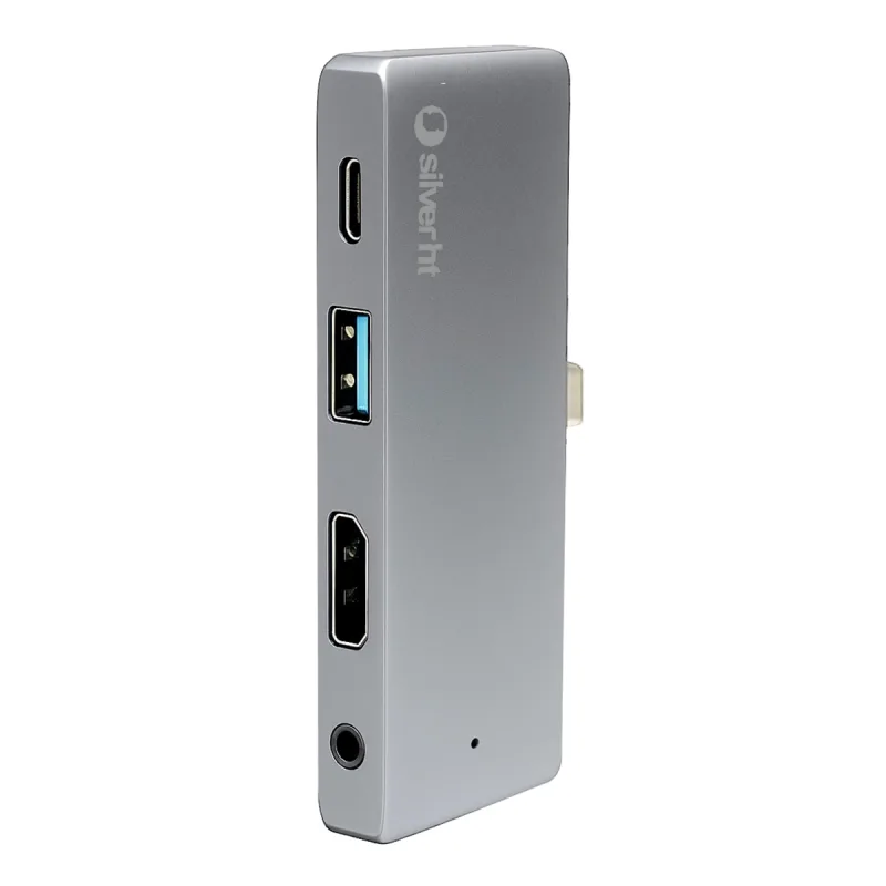SilverHT - Hub 3 en 1 Silverht Logan Go 4K USB-C a USB-C PD 100W + HDMI + USB-A + Jack 3,5mm.