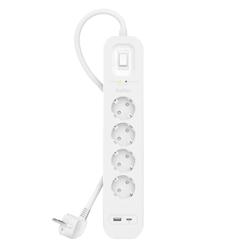 Belkin - Regleta Belkin SurgePlus 4 Tomas, 1 USB-C y 1 USB-A.